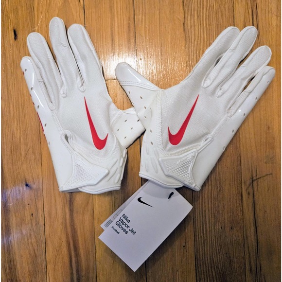 NWT Nike Vapor Jet 7.0 Football Gloves in White / University Red, Adult Small - Picture 2 of 6